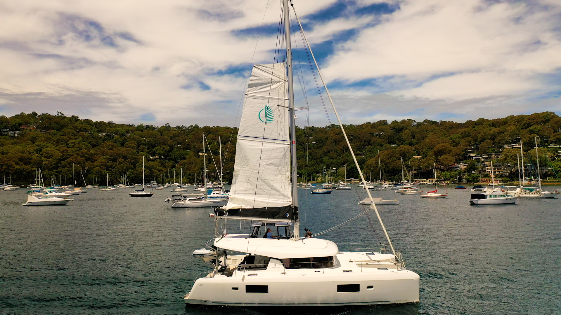 Lagoon Catamaran Lowering the Mainsail