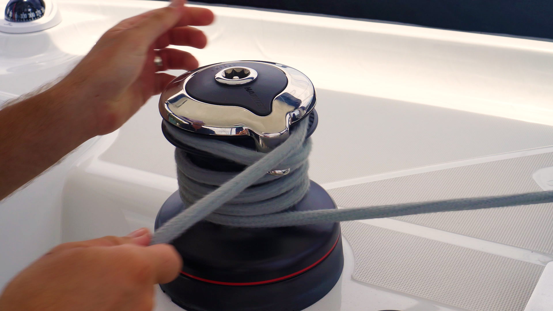 Back to Basics How to Furl or Unfurl the Jib Genoa load jib sheet on winch Lagoon Catamaran Furl and Unfurl