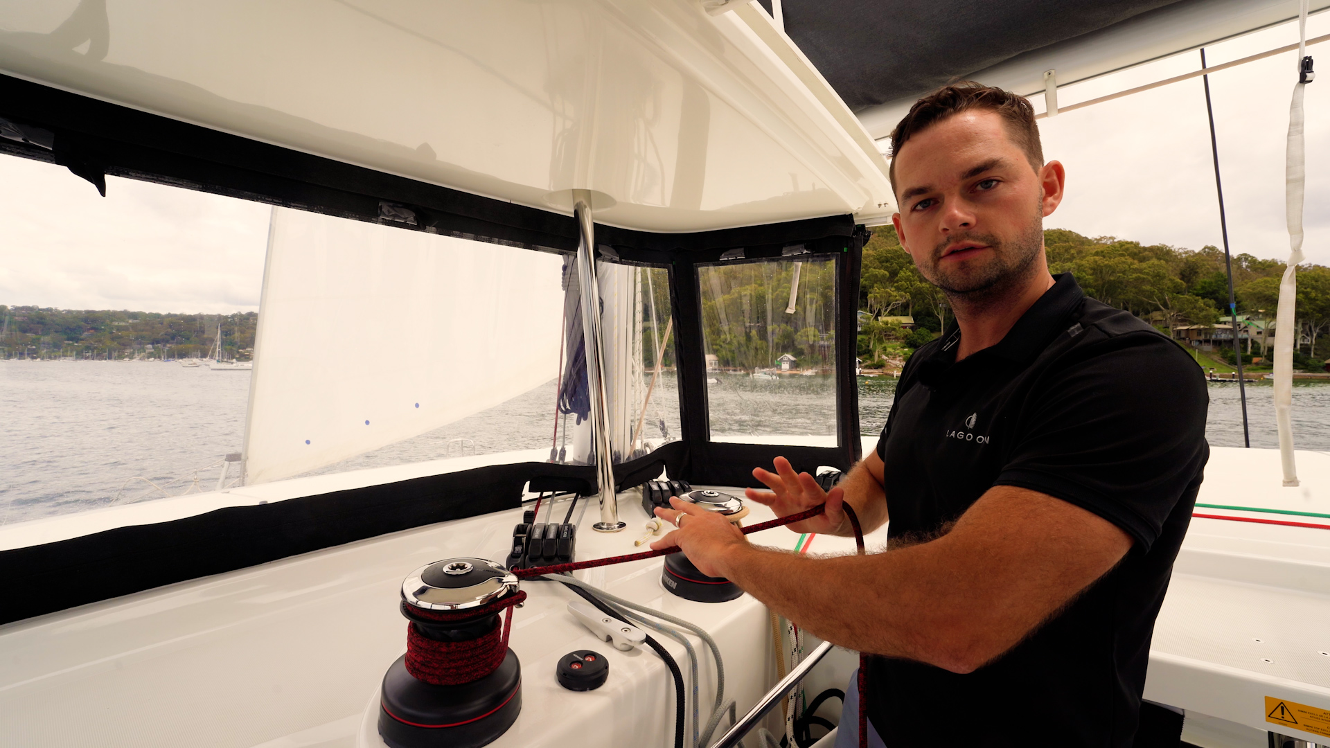 Back to Basics how to use a winch pinky finger in Lagoon Catamaran How to use the electric winch